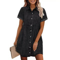 European And American Washed Denim Lapel Ruffled Dress