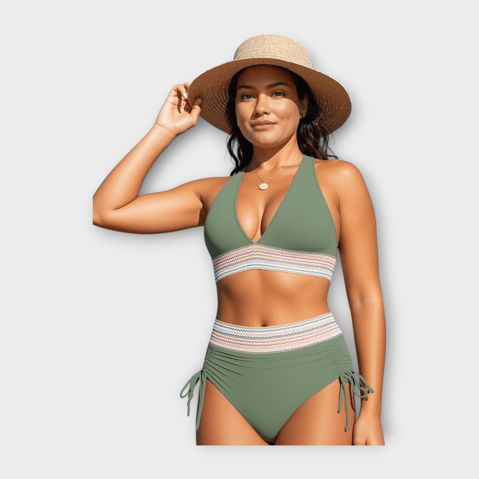 Bikini with Lace Details and High Waist