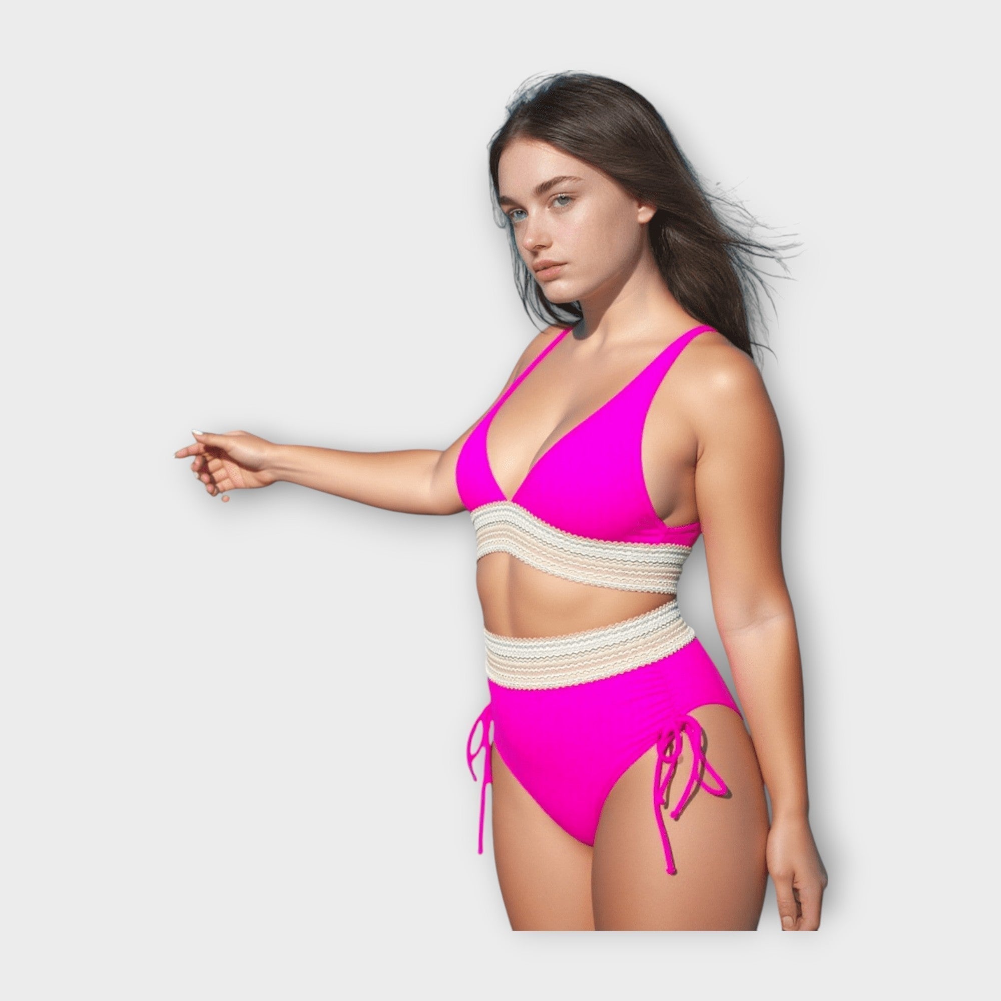 Bikini with Lace Details and High Waist