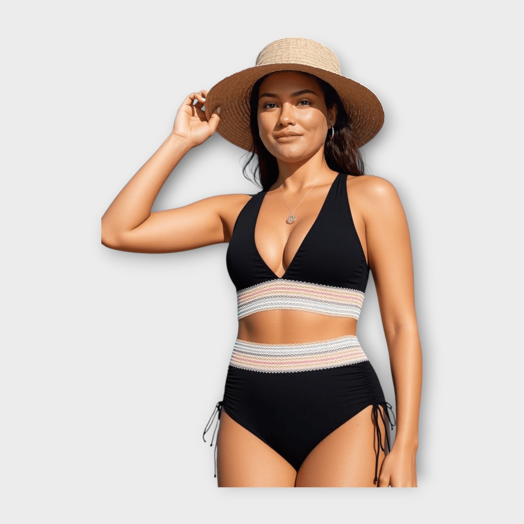 Bikini with Lace Details and High Waist