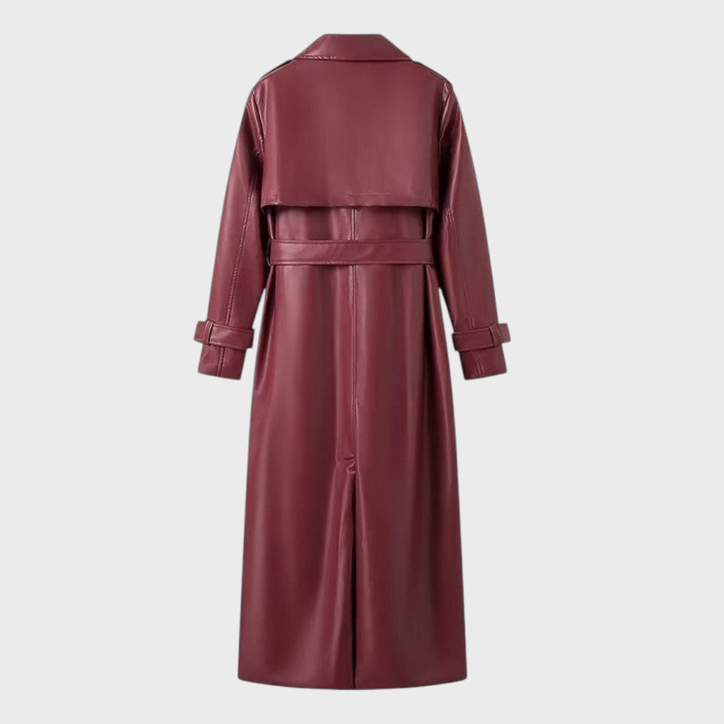 Ilgatis | Women's Long Raincoat Made of Artificial Leather with Reversible Lapels