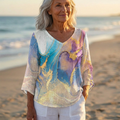 Luna - V-Neck Asymmetric Blouse | Pastel Marble