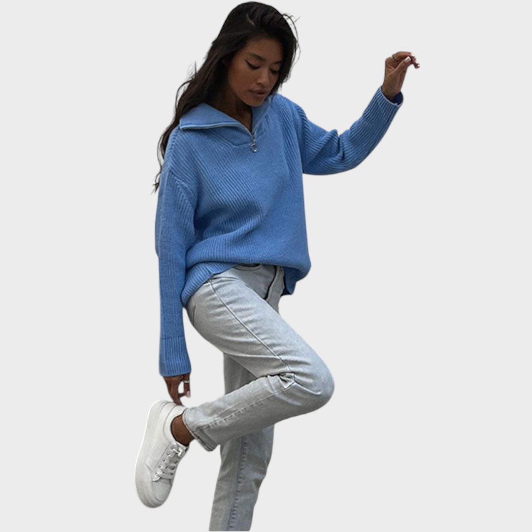 Eliana™ | High Neck Zipper Knit Sweater