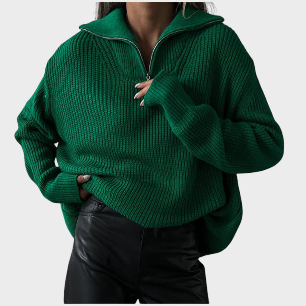 Eliana™ | High Neck Zipper Knit Sweater