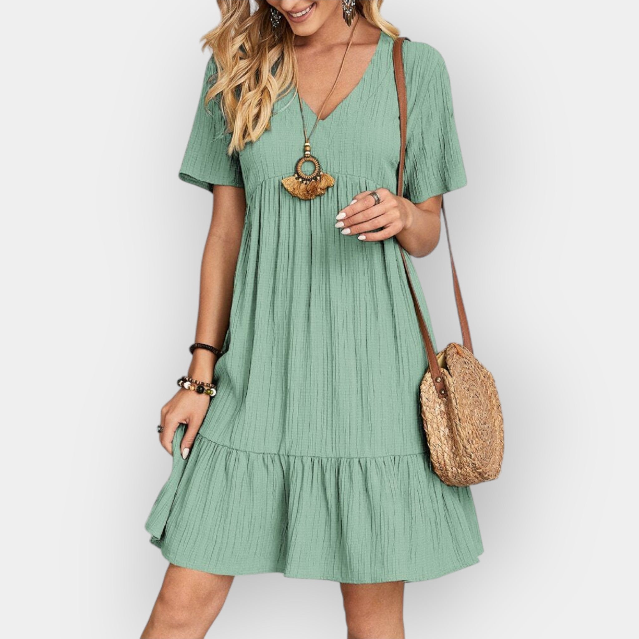 Midi Dress with V Neckline