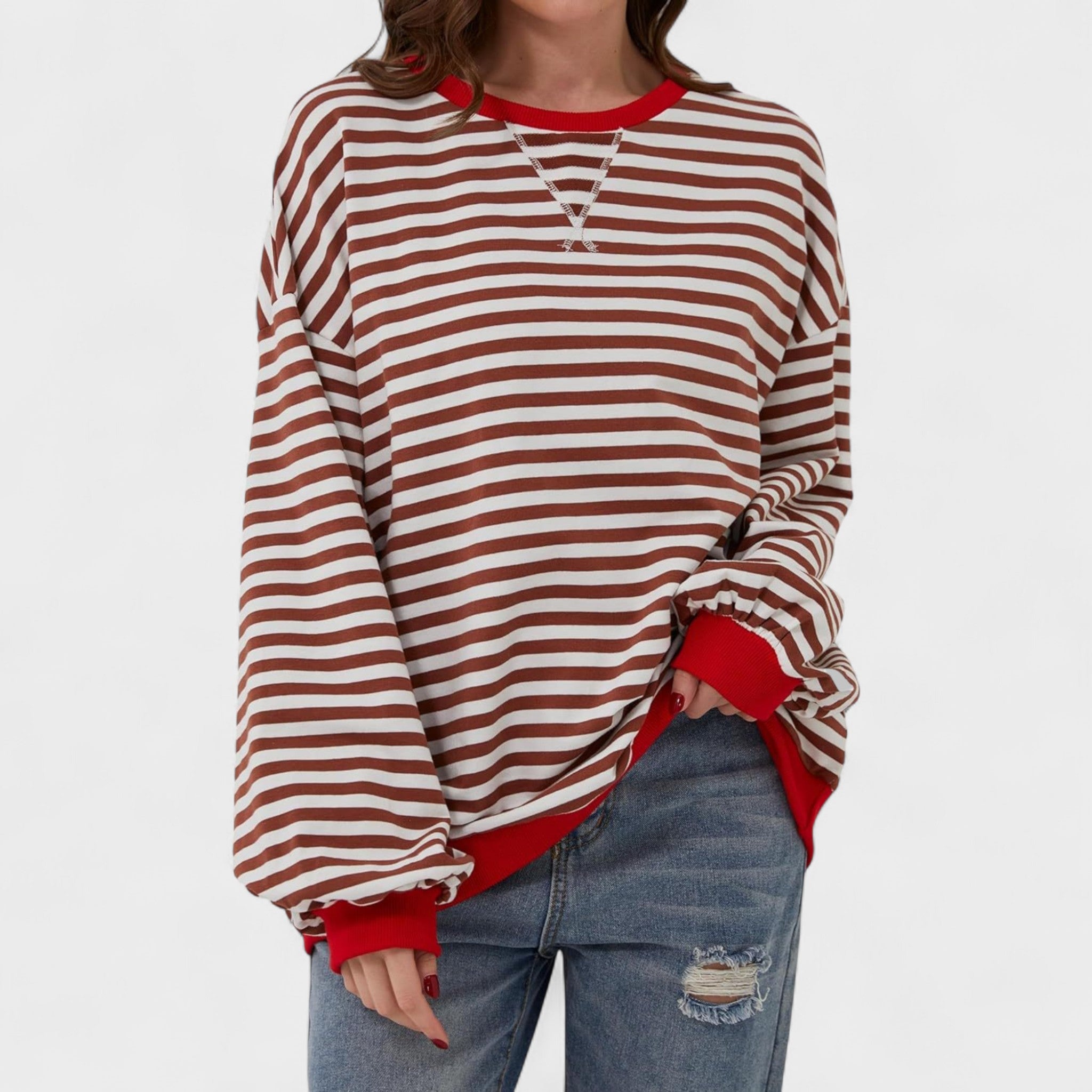Renata - Everyday Striped Sweater with Long Sleeves and Round Neck