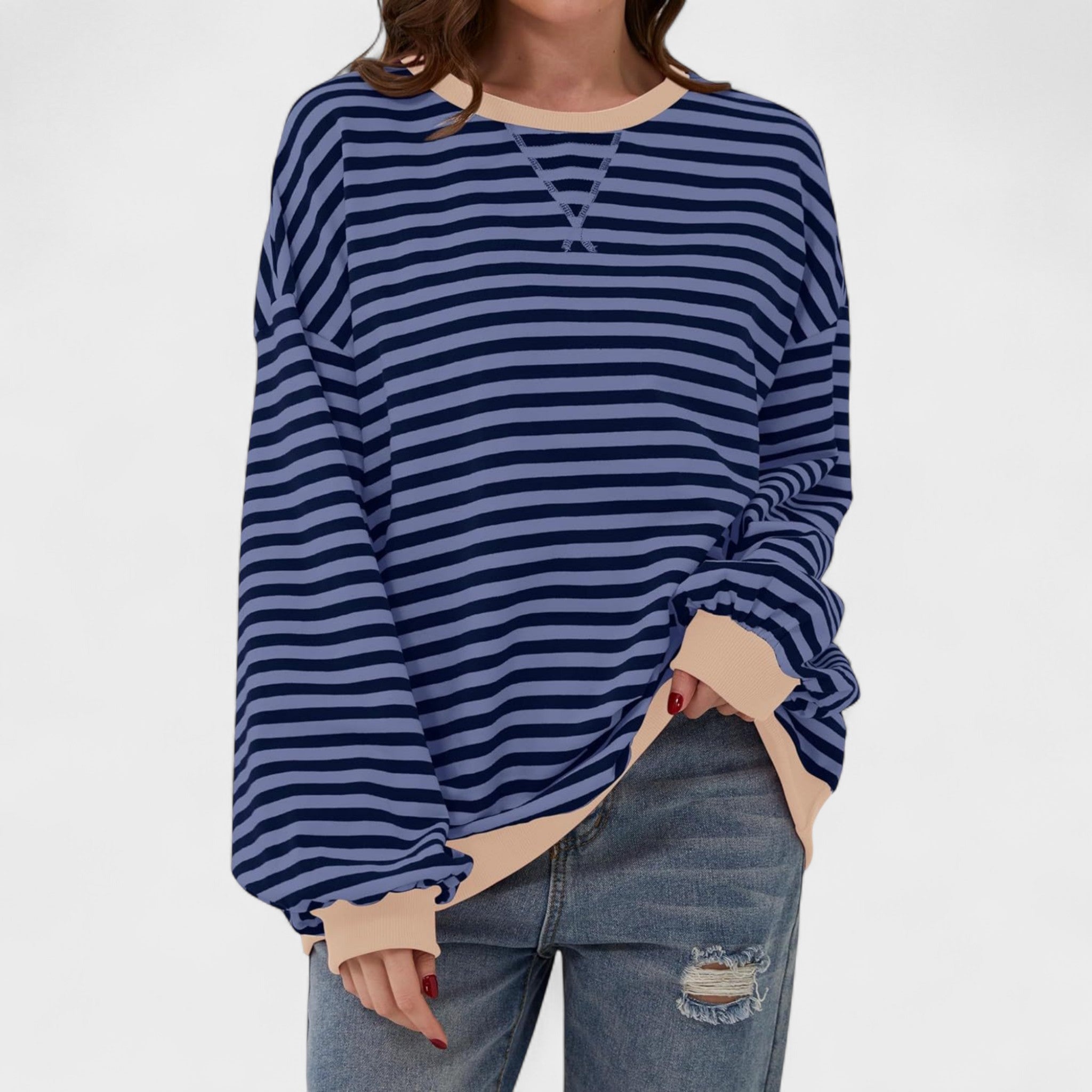 Renata - Everyday Striped Sweater with Long Sleeves and Round Neck