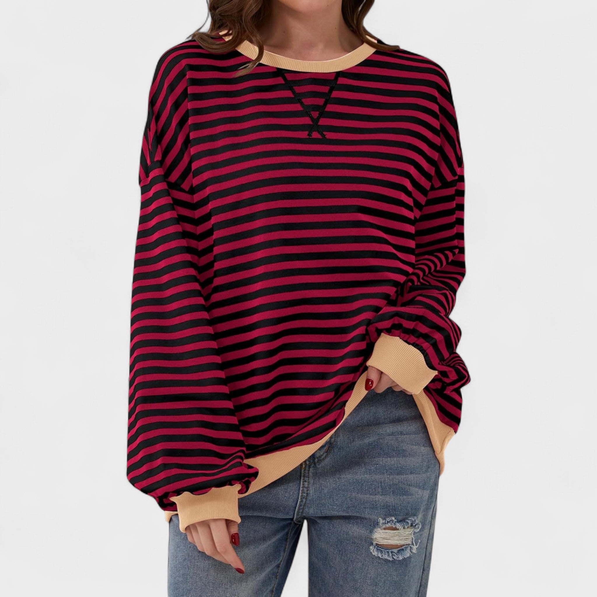 Renata - Everyday Striped Sweater with Long Sleeves and Round Neck