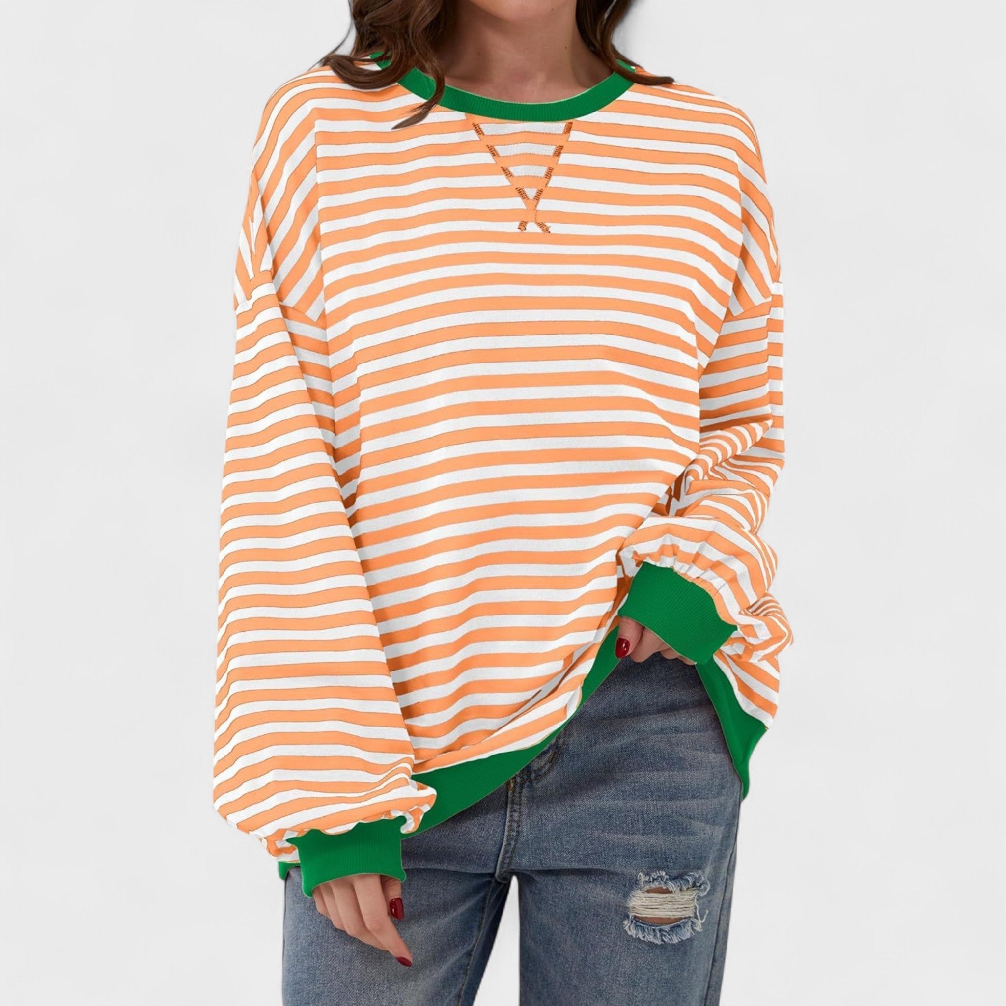 Renata - Everyday Striped Sweater with Long Sleeves and Round Neck