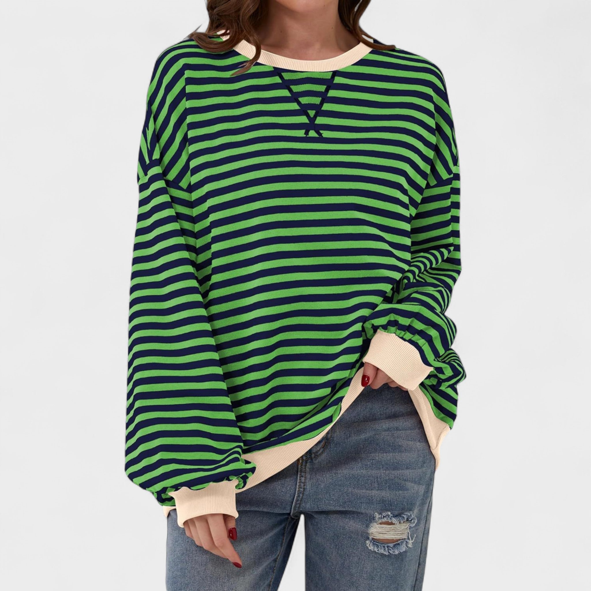 Renata - Everyday Striped Sweater with Long Sleeves and Round Neck