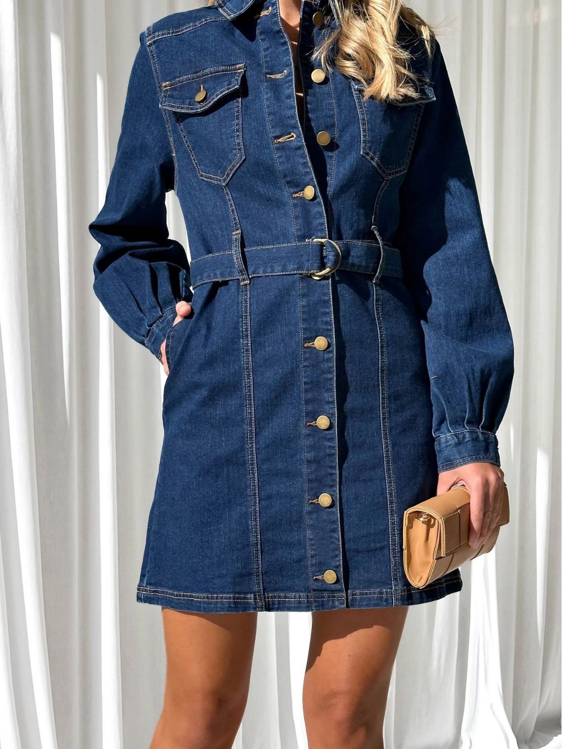 Rochie din denim casual cu nasturi pentru femei