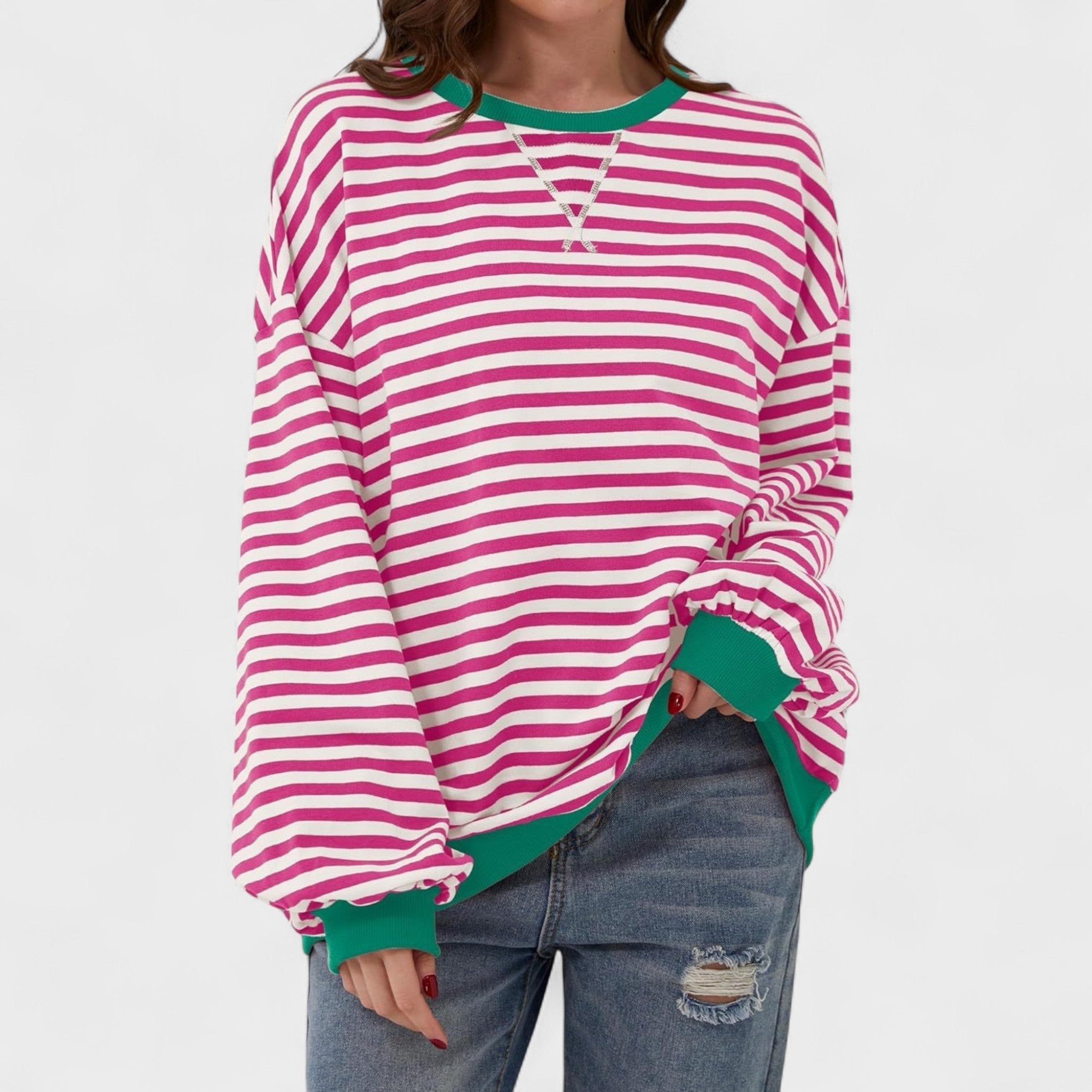 Renata - Everyday Striped Sweater with Long Sleeves and Round Neck
