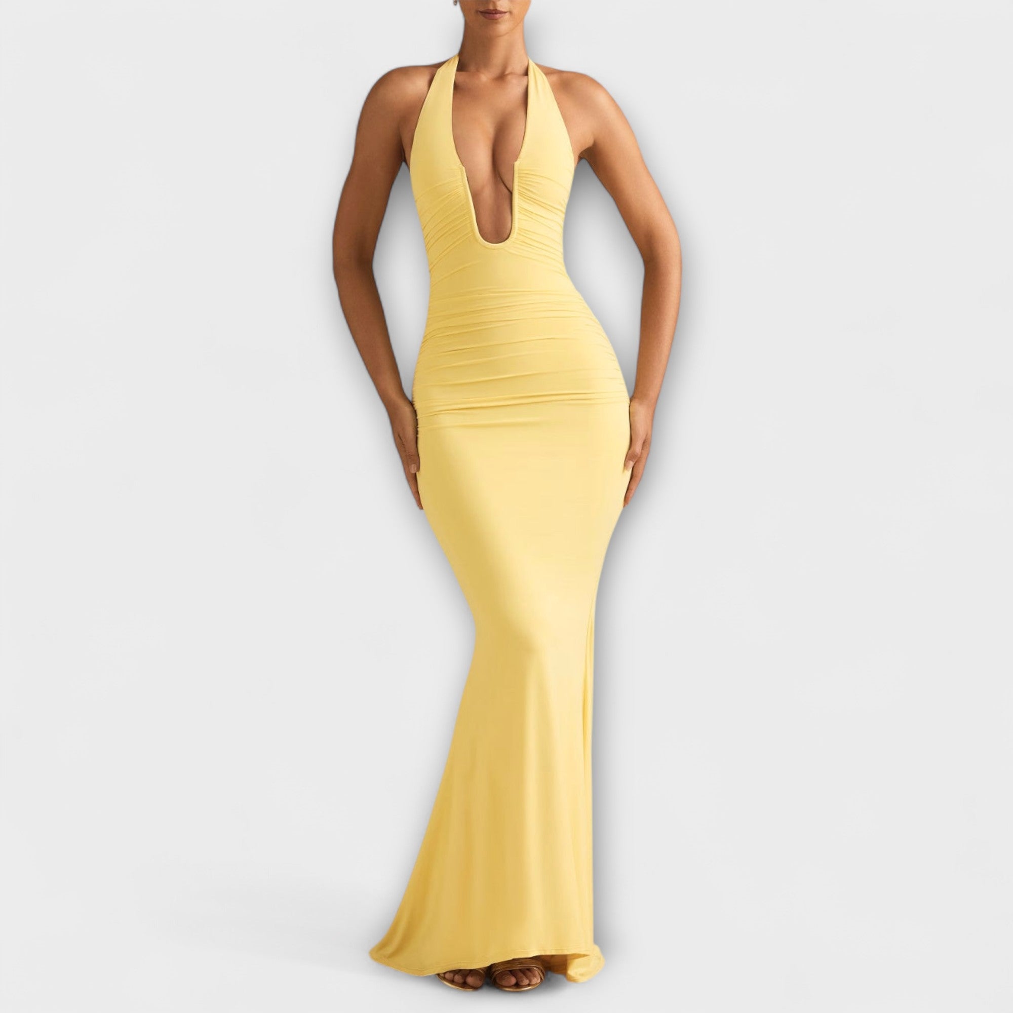 Rochie elegantă de gală, cu spatele decupat și decolteu impresionant