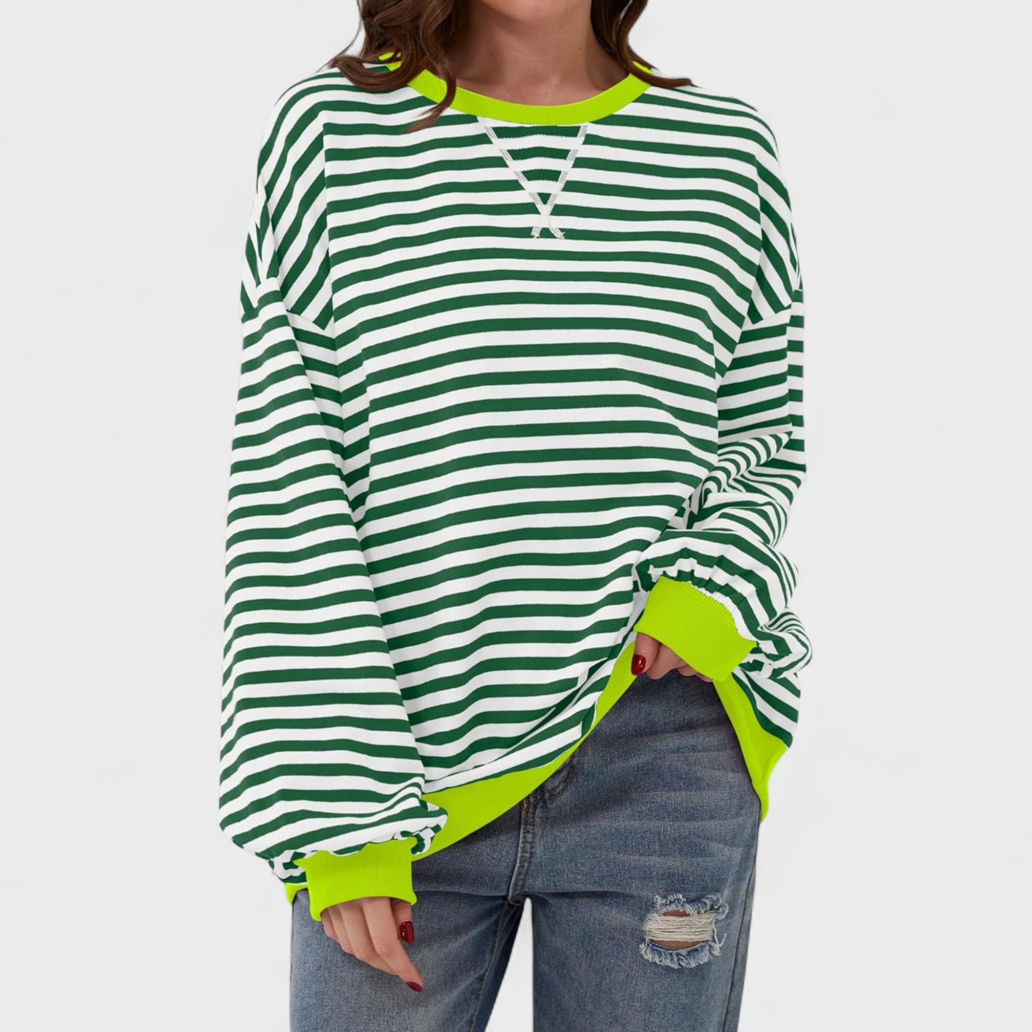 Renata - Everyday Striped Sweater with Long Sleeves and Round Neck