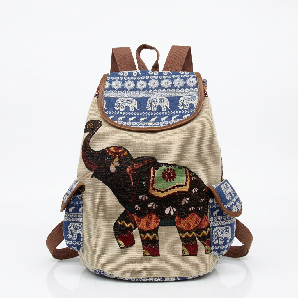 Nala - Boho Elephant Print Canvas Backpack