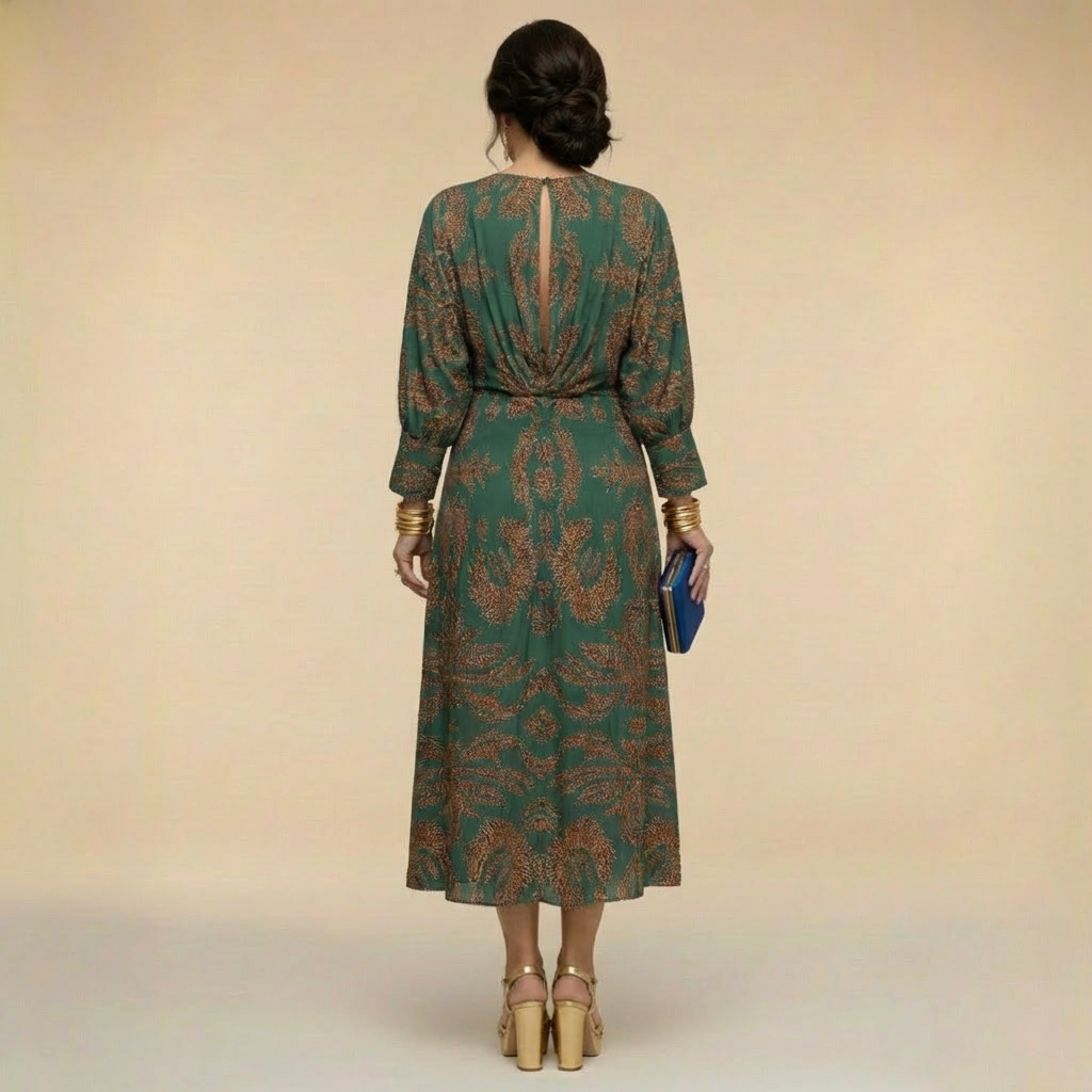 Natalia - Rochie midi elegantă, cu imprimeu atemporal