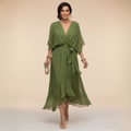 Celeste - Flowy Kimono Sleeve Wrap Midi Dress