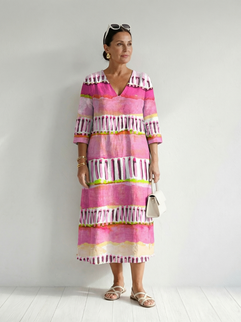 Calla | Rochie Midi cu Dungi Patrate și Flux Ușor