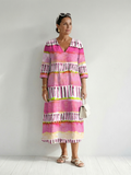 Calla | Rochie Midi cu Dungi Patrate și Flux Ușor