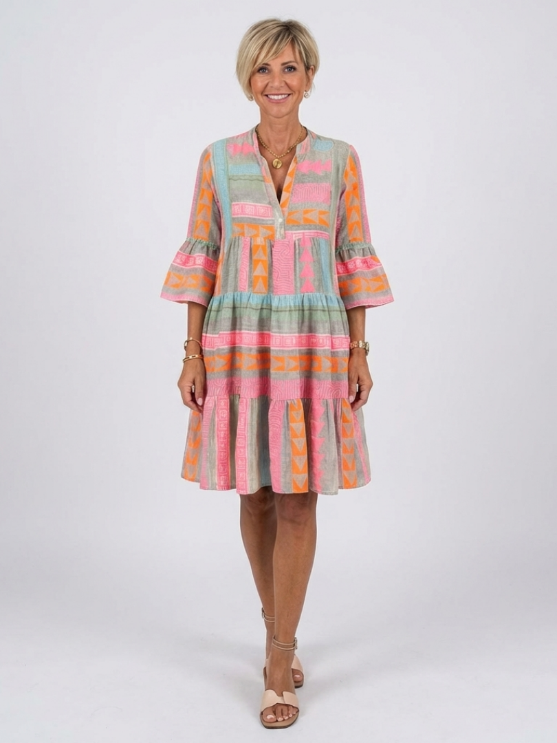 Maelle | Geometric print dress, V-neck, knee-length