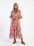 Zaria | Midi Dress with V-Neckline and Short Sleeves, Paisley Print