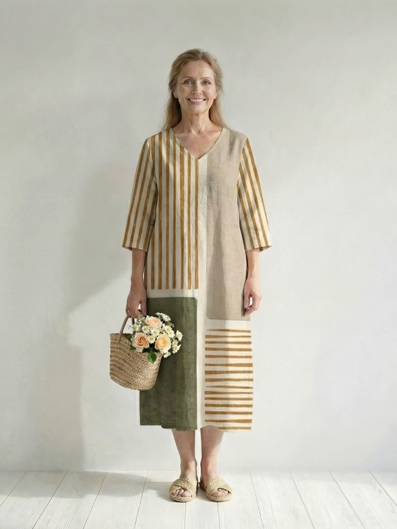 Soren | Rochie Midi cu Dungi Mixte Ușoare