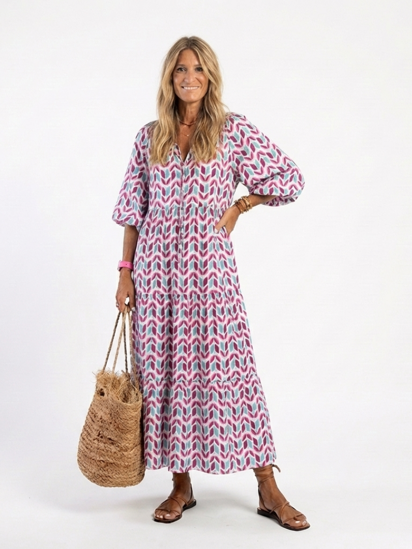 Mireya | Long-sleeved midi dress with geometric print