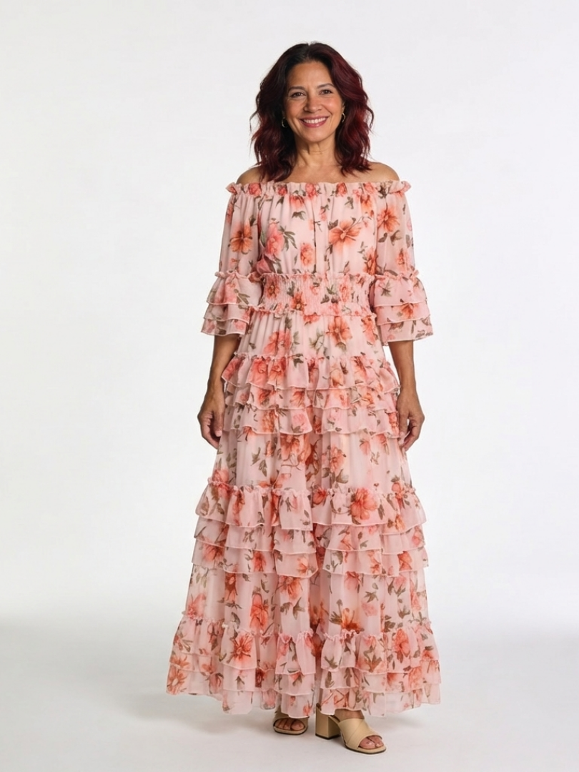 Rosalie | Maxi Dress with Floral Print and Shoulder Ruffles