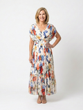 Savannah | Pleated Floral Midi Dress with Short Sleeves