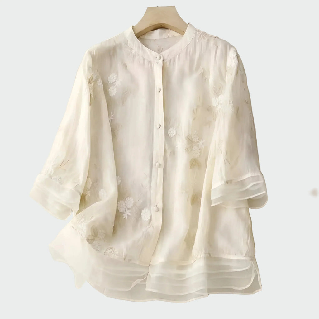 Cotton Blouse with Embroidered Flowers