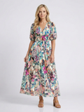 Eulalie | Midi Dress with V-Neckline and Short Sleeves