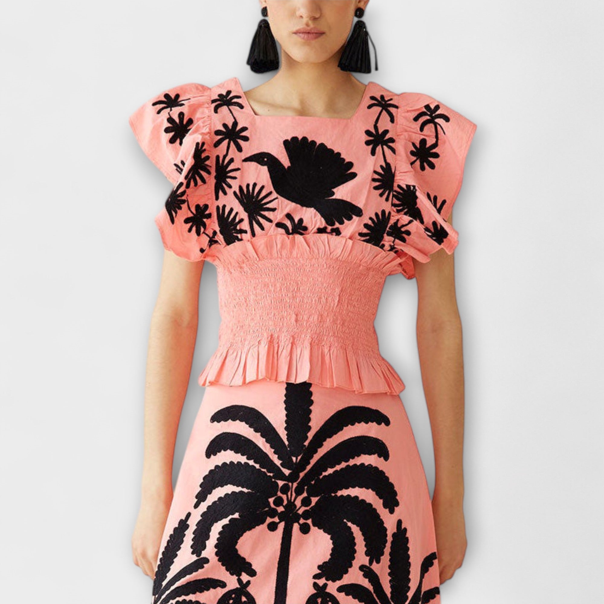 Stylish tank top with palm and tropical bird print