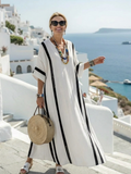 Elvienne | Rochie maxi cu mânecă scurtă, în dungi colorate