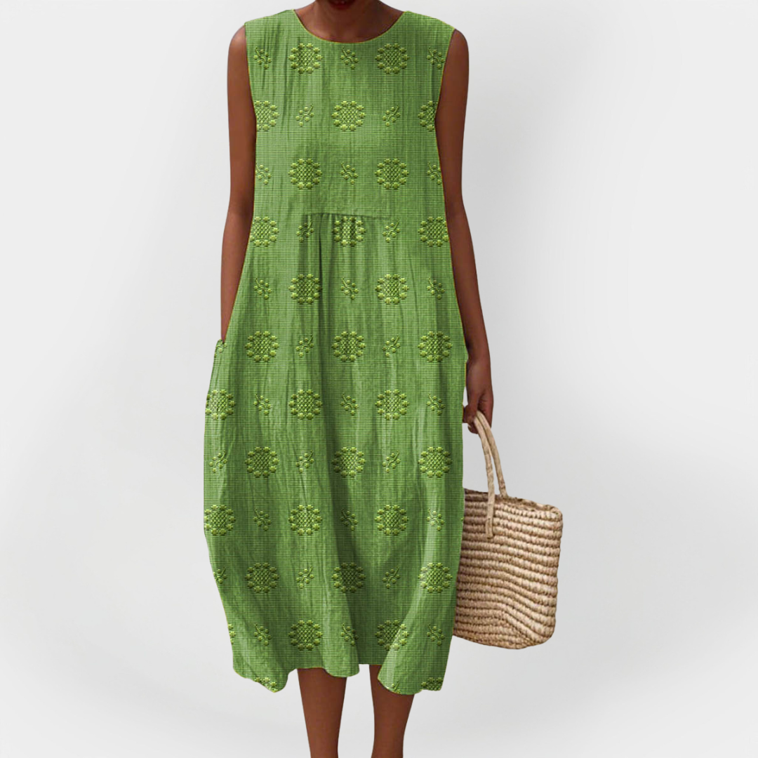 Stylish Cotton Dress without Sleeves with Pockets