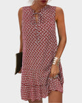 Mini Dress with Pattern and Neck Knot Detail