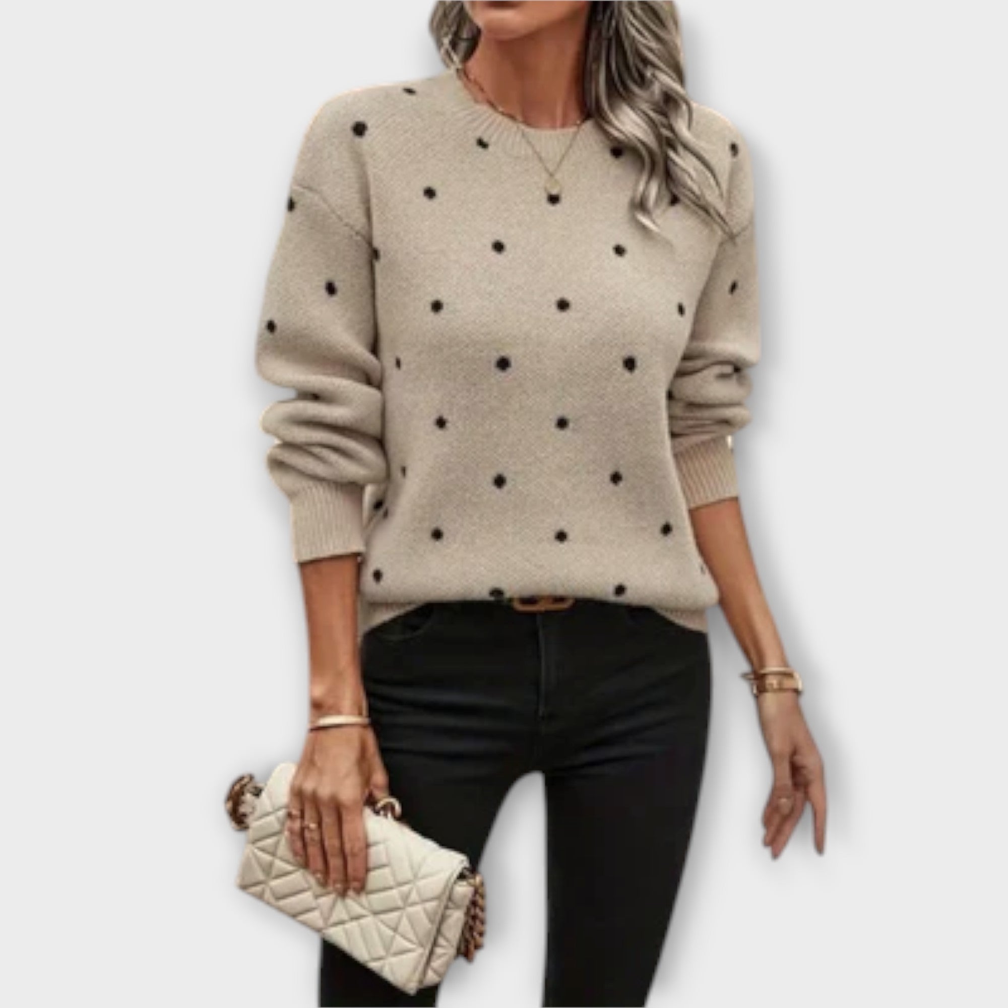 Ava – loose long-sleeve sweater with polka dots