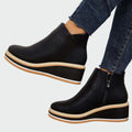 Rebeca | Black Orthopedic Leather Ankle Boots with Wedge