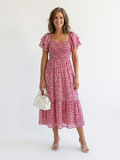 Odette | Midi Dress with Floral Print and Cut-Out Shoulders