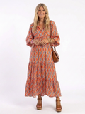 Amara | Geometric Print Midi Dress with V-Neck