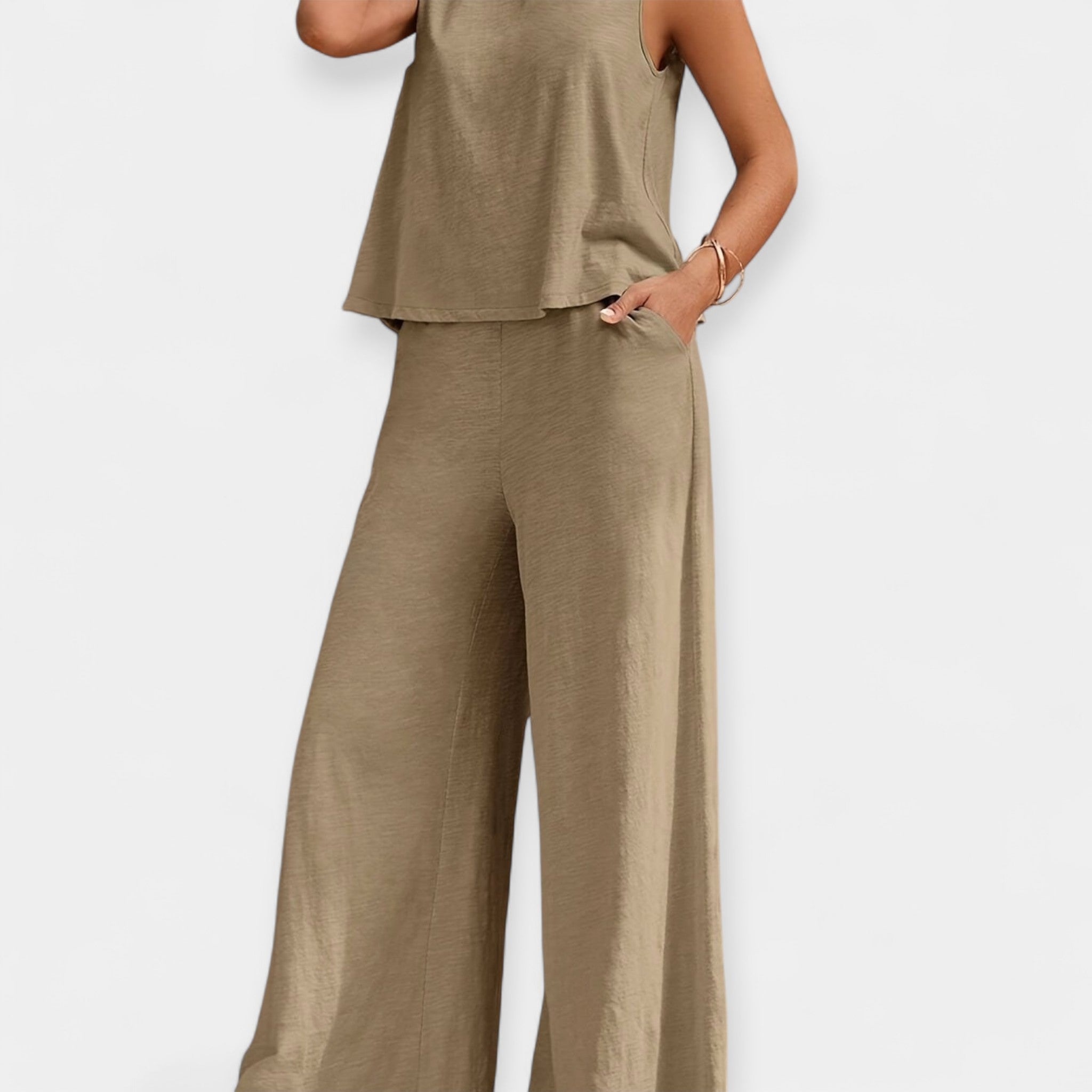 Set Bluză Fără Mâneci și Pantaloni Largi