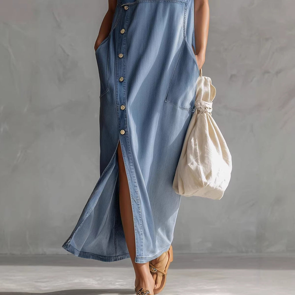 Hooded Denim Sleeveless Dress Womens
