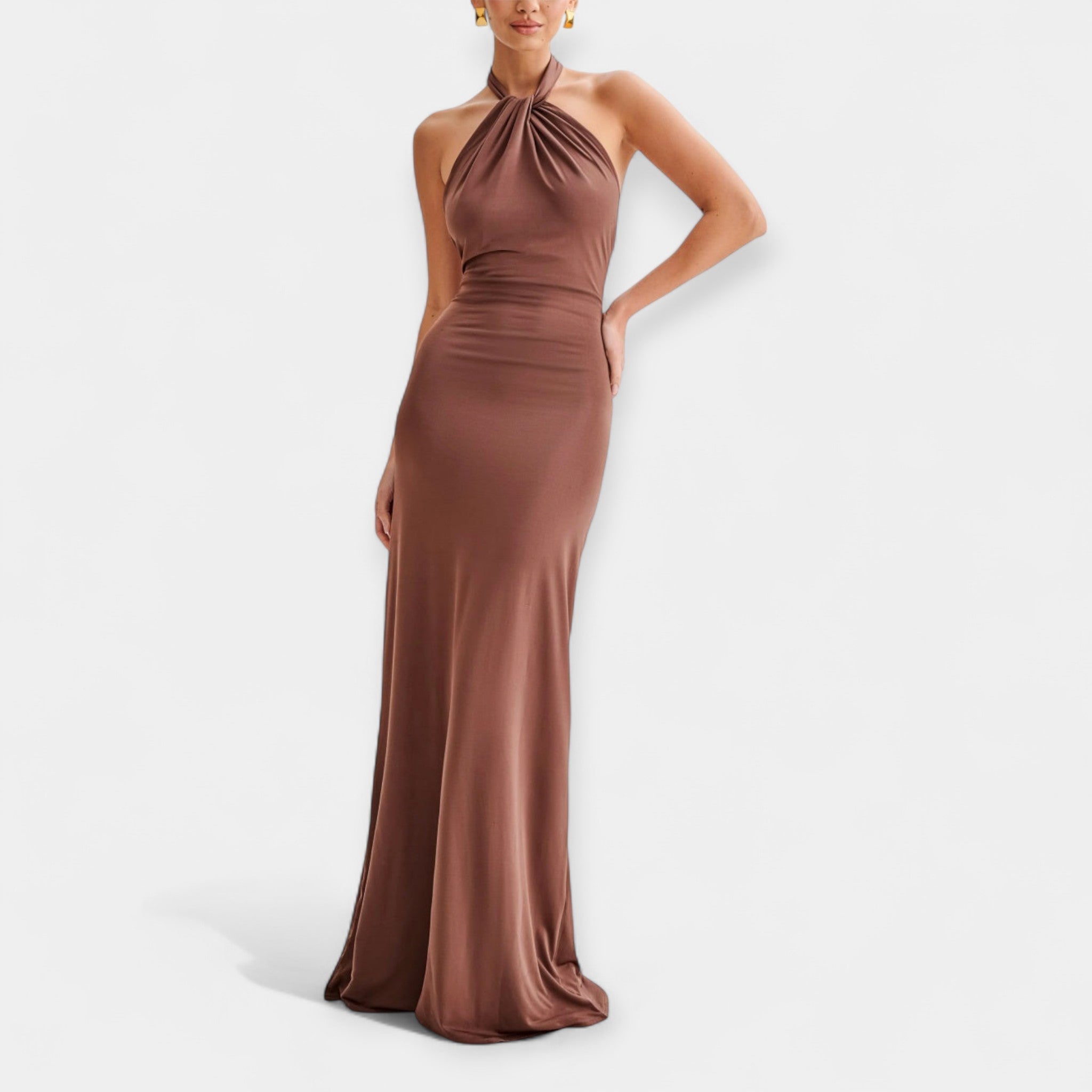 Rochie Maxi cu Șiret la Gât și Guler Choker