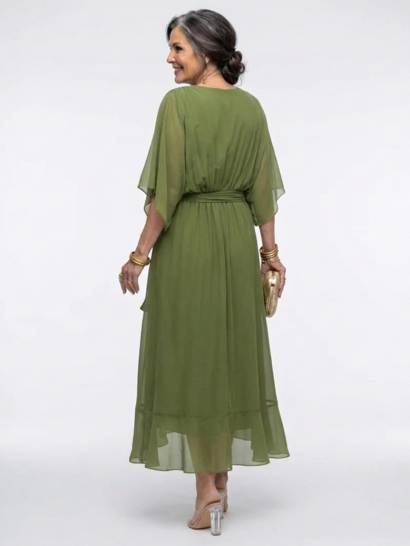 Elysia | Rochie Midi cu Decolteu în V și Talie Drapată
