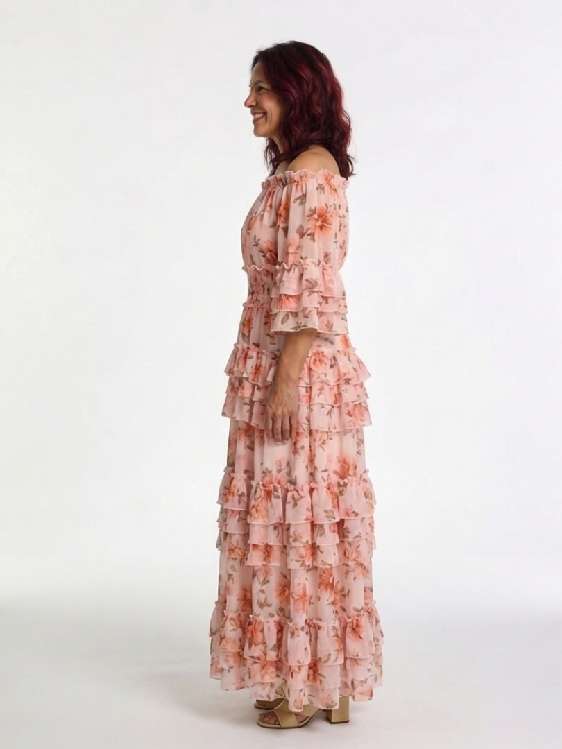 Rosalie | Maxi Dress with Floral Print and Shoulder Ruffles