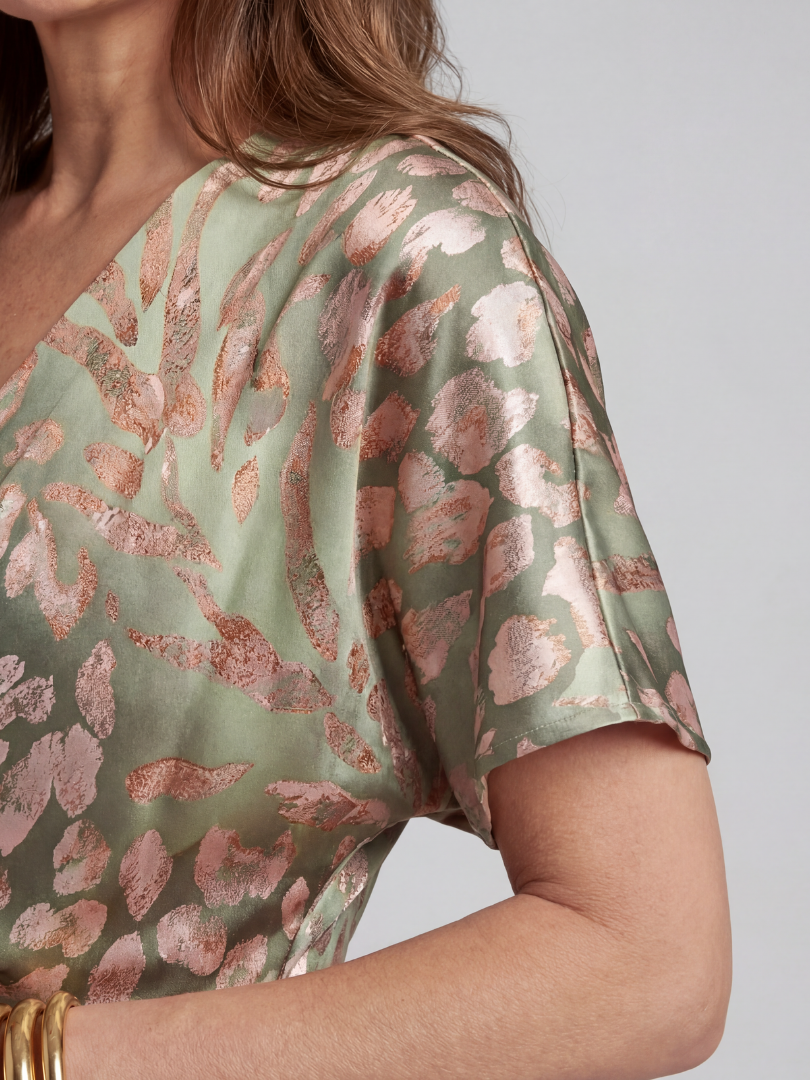Coralie | Midi Dress with Abstract Print, V-Neckline and Twisted Waist