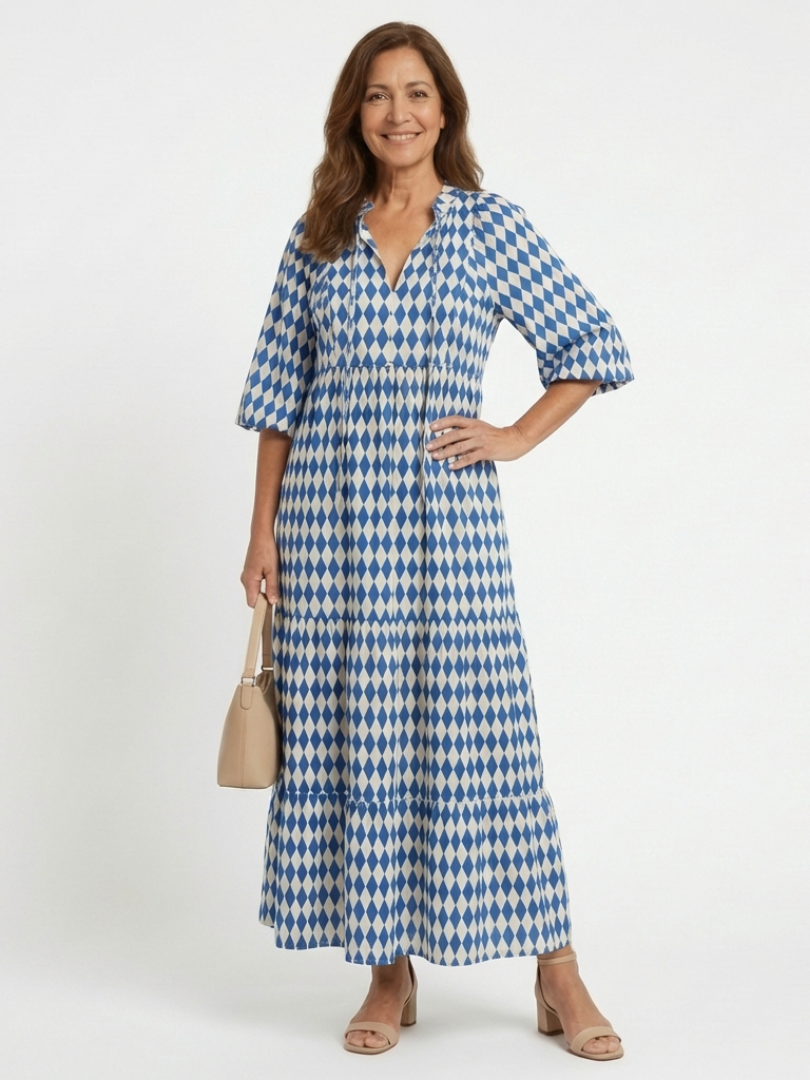 Elodie | Midi Dress with Diamond Print