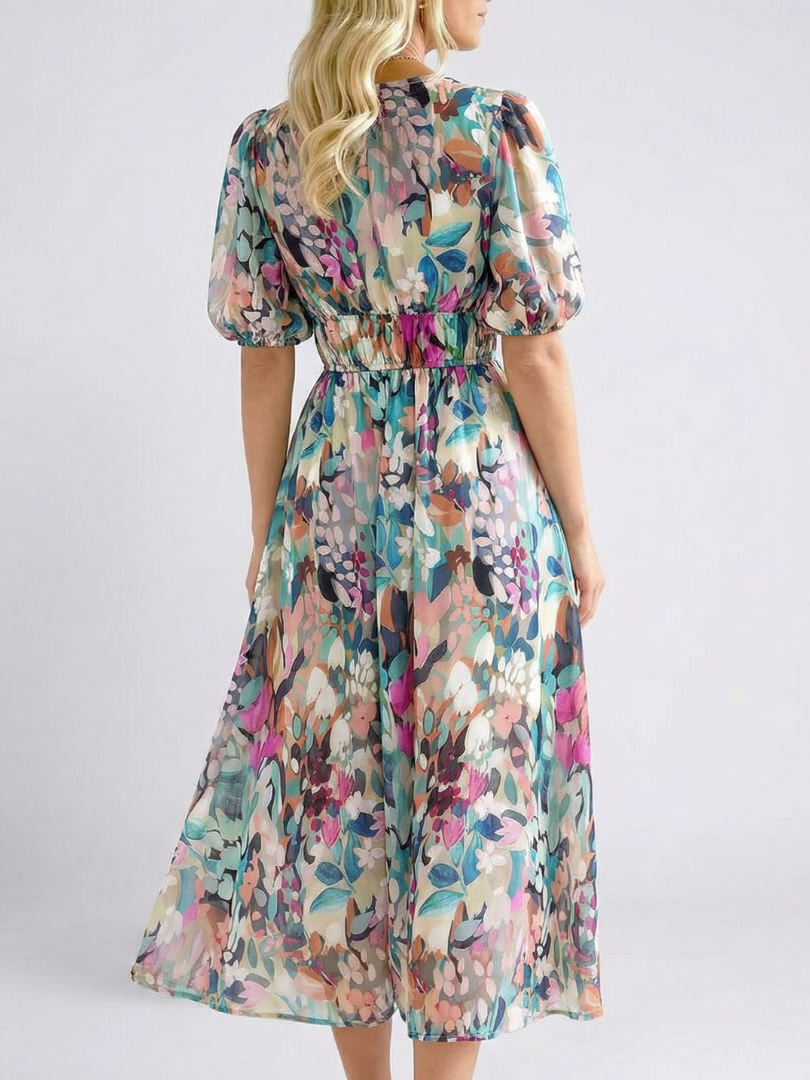 Eulalie | Midi Dress with V-Neckline and Short Sleeves