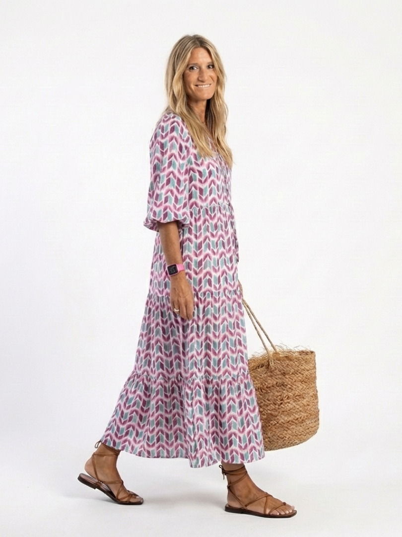 Mireya | Long-sleeved midi dress with geometric print