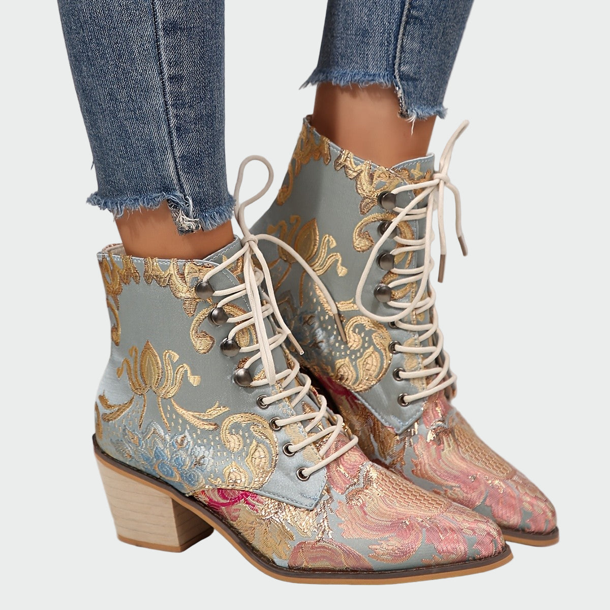 Sandra | Botine elegante din piele cu flori, Radiante