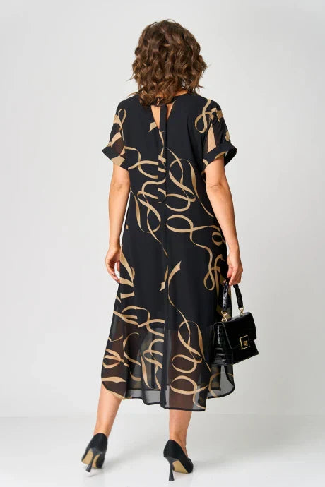 Light Dress with Linear Patterns and V-Neck